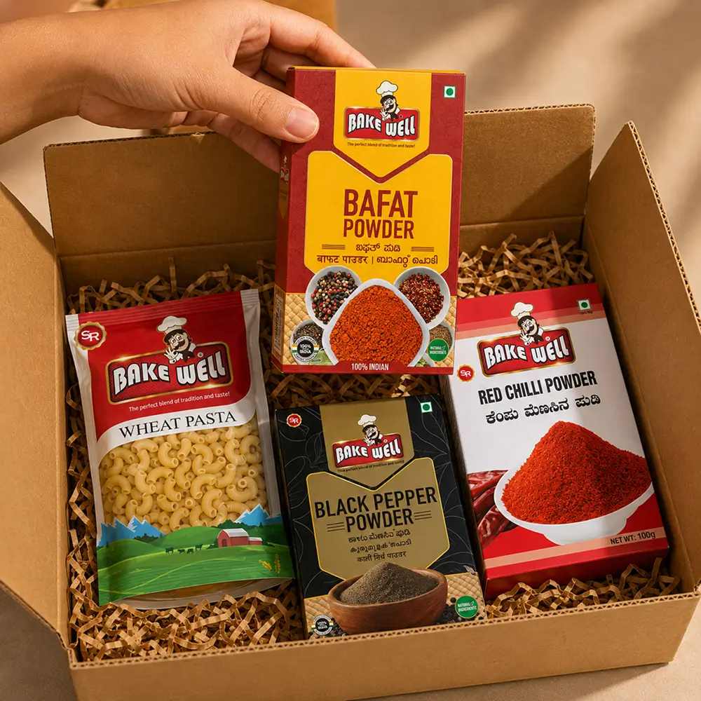 Bakewell Masala premium pack being unboxed
